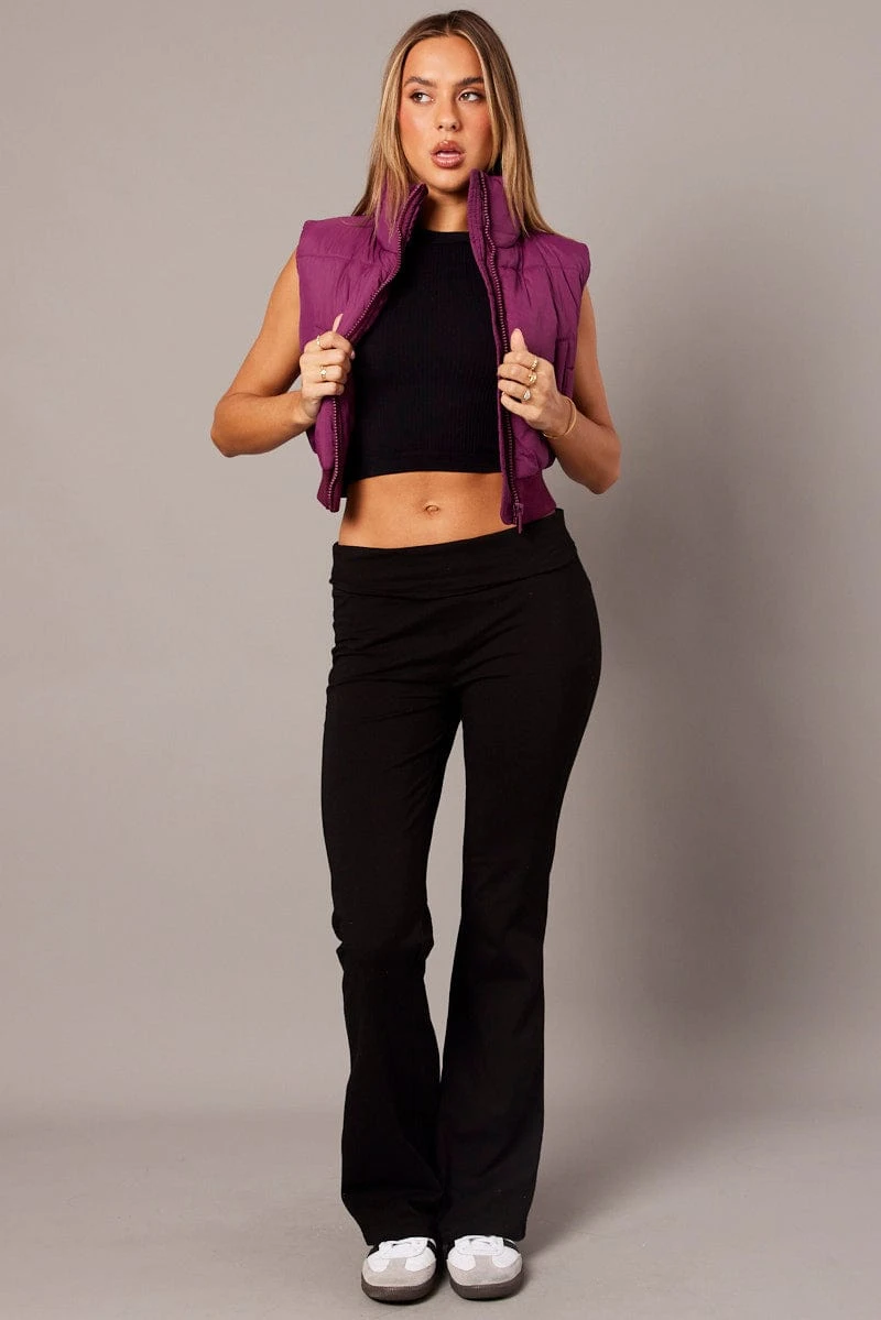 Purple Short Puffer Jacket Sleeveless With Pockets 2 Purple Short Puffer Jacket Sleeveless With Pockets - Image 2
