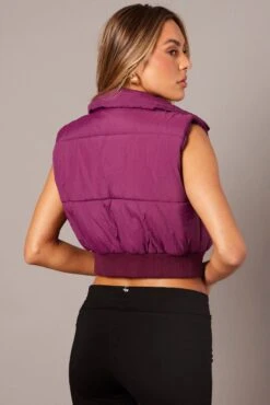Purple Short Puffer Jacket Sleeveless With Pockets 10 Purple Short Puffer Jacket Sleeveless With Pockets -FabWear Shop oj1373 33w plum 5