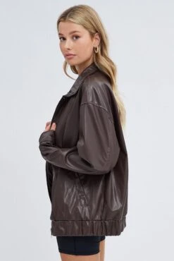 Brown PU Oversized Jacket -FabWear Shop oj1406 33wb chocolate 4
