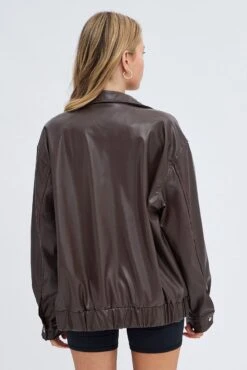 Brown PU Oversized Jacket -FabWear Shop oj1406 33wb chocolate 5