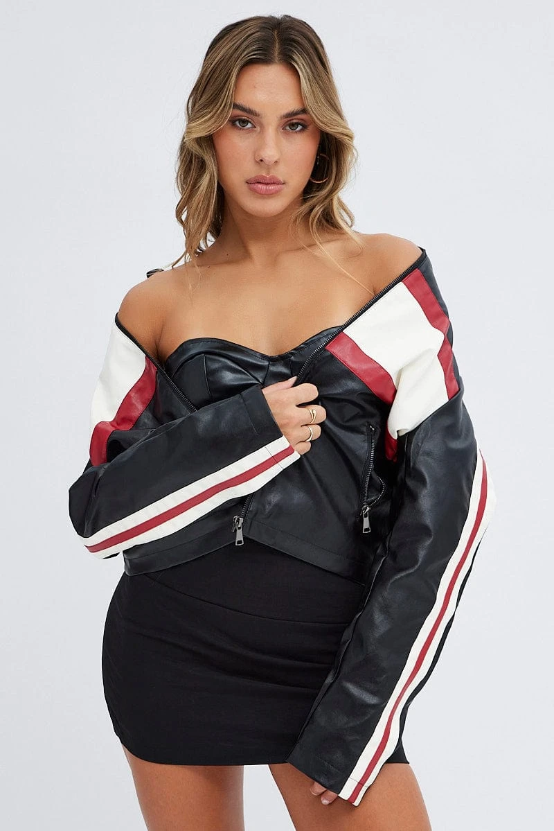 Black Faux Leather Jacket Long Sleeves 2 Black Faux Leather Jacket Long Sleeves - Image 2