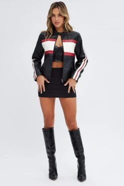 Black Faux Leather Jacket Long Sleeves 9 Black Faux Leather Jacket Long Sleeves -FabWear Shop oj1423 66w black 3