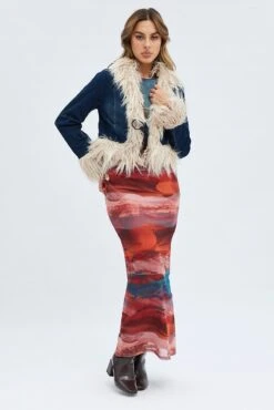 Denim Jacket Long Sleeve Faux Fur Tie Front Washed Denim 9 Denim Jacket Long Sleeve Faux Fur Tie Front Washed Denim -FabWear Shop oj1458 84w mid wash 3