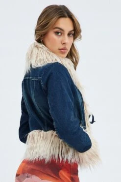 Denim Jacket Long Sleeve Faux Fur Tie Front Washed Denim 12 Denim Jacket Long Sleeve Faux Fur Tie Front Washed Denim -FabWear Shop oj1458 84w mid wash 6
