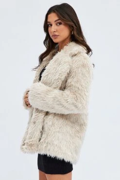 Camel Jacket Long Sleeves Collared Faux Fur 9 Camel Jacket Long Sleeves Collared Faux Fur -FabWear Shop oj1460 33w beige 4