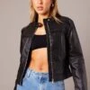 Black Jacket Long Sleeve Zip Faux Leather