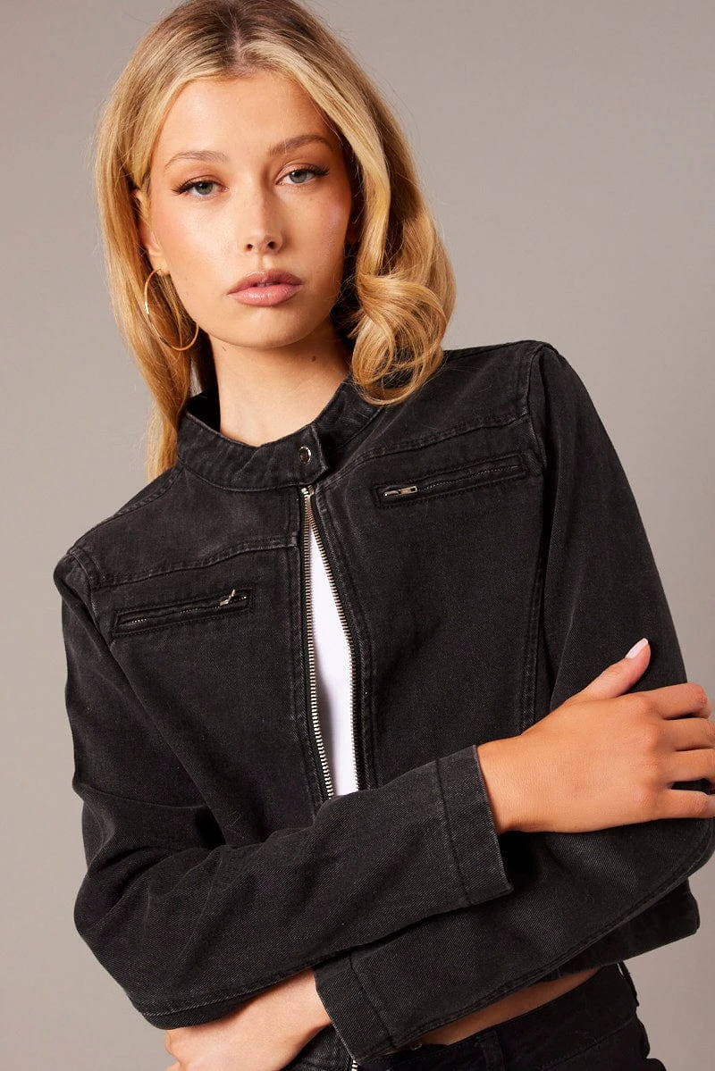 Black Denim Jacket Long Sleeve 3 Black Denim Jacket Long Sleeve - Image 3