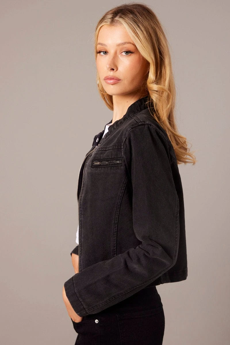 Black Denim Jacket Long Sleeve 4 Black Denim Jacket Long Sleeve - Image 4