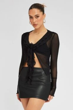 Black Mesh Cardigan Long Sleeve -FabWear Shop oj1693 84w black 3