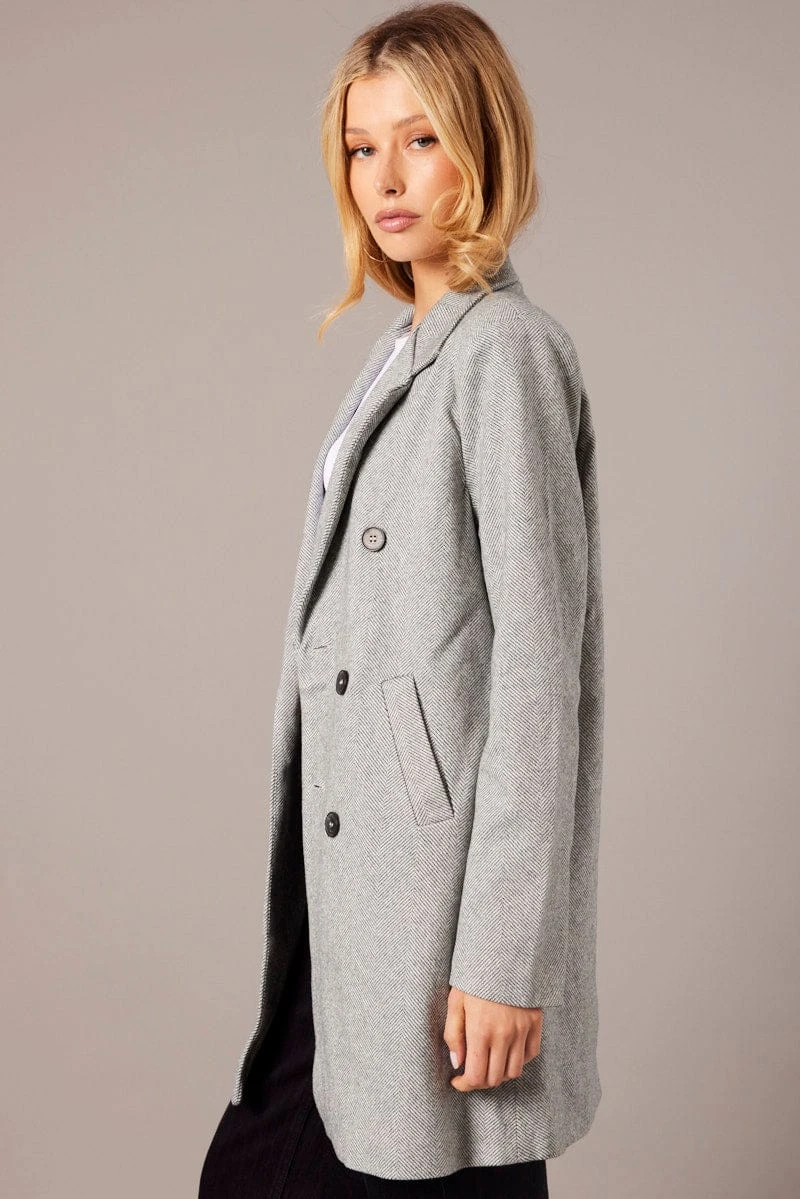 Black Check Check Double Breasted Coat Long Sleeve Collar 4 Black Check Check Double Breasted Coat Long Sleeve Collar - Image 4