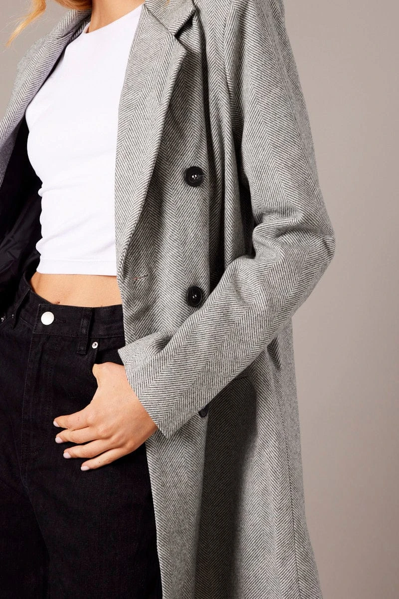 Black Check Check Double Breasted Coat Long Sleeve Collar 6 Black Check Check Double Breasted Coat Long Sleeve Collar - Image 6