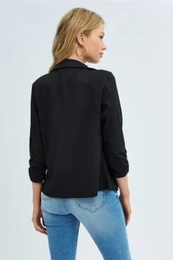 Black Blazer Jacket 3/4 Sleeve Lapel Single Breasted -FabWear Shop oj17325a 47wb black 5