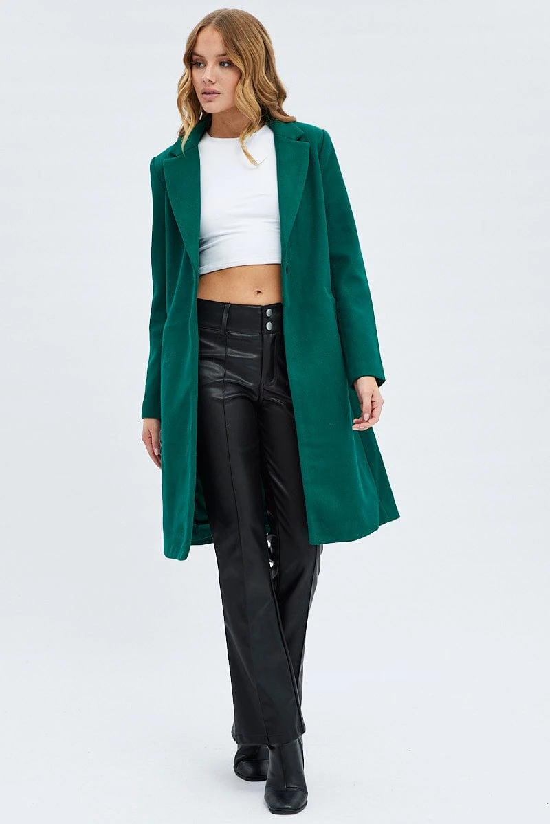 Green One Button Coat Knee Length 2 Green One Button Coat Knee Length - Image 2