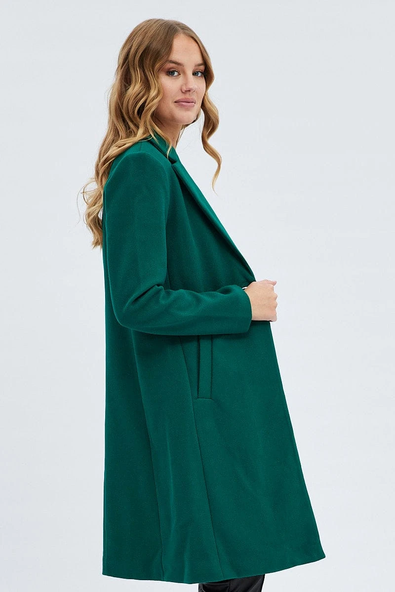 Green One Button Coat Knee Length 4 Green One Button Coat Knee Length - Image 4
