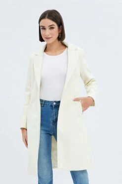 White One Button Coat Knee Length -FabWear Shop oj1832 66wb ecru 3