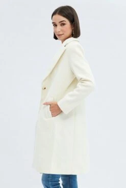 White One Button Coat Knee Length -FabWear Shop oj1832 66wb ecru 4
