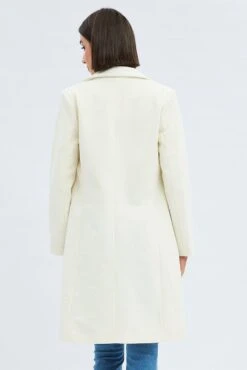 White One Button Coat Knee Length -FabWear Shop oj1832 66wb ecru 5
