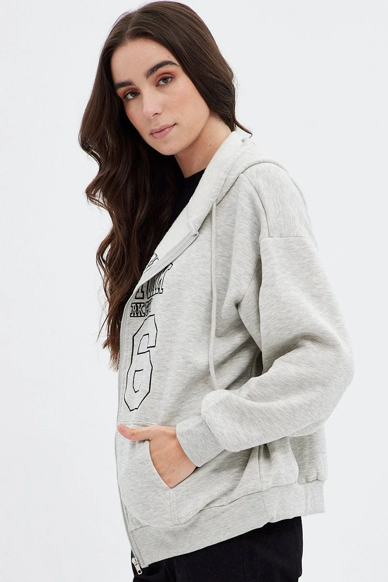 Grey Hoodie Zip Long Sleeve New York Embroidery 5 Grey Hoodie Zip Long Sleeve New York Embroidery - Image 5