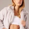 Grey Jacket Long Sleeve Faux Fur