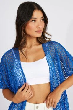 Blue Crochet Cardigan Short Sleeve -FabWear Shop oj2012 51wb blue 3