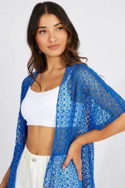 Blue Crochet Cardigan Short Sleeve -FabWear Shop oj2012 51wb blue 4