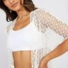 White Crochet Cardigan Short Sleeve