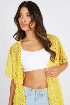 Yellow Crochet Cardigan Short Sleeve -FabWear Shop oj2012 51wb yellow 3
