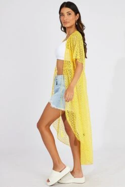 Yellow Crochet Cardigan Short Sleeve -FabWear Shop oj2012 51wb yellow 4