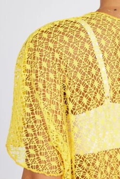 Yellow Crochet Cardigan Short Sleeve -FabWear Shop oj2012 51wb yellow 6
