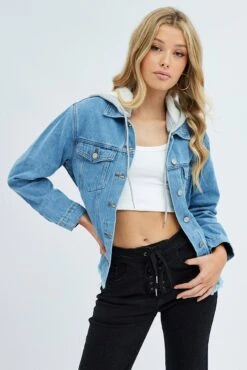 Blue Demin Jacket Long Sleeve Hoodie