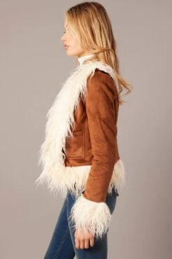 Brown Faux Fur Jacket Long Sleeves 9 Brown Faux Fur Jacket Long Sleeves -FabWear Shop oj5021 33wb brown 4