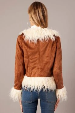 Brown Faux Fur Jacket Long Sleeves 10 Brown Faux Fur Jacket Long Sleeves -FabWear Shop oj5021 33wb brown 5