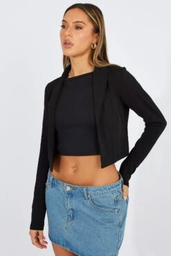 Black Crop Jacket 3/4 Sleeve 8 Black Crop Jacket 3/4 Sleeve -FabWear Shop oj5675 34wb black 3