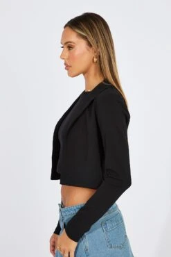 Black Crop Jacket 3/4 Sleeve 9 Black Crop Jacket 3/4 Sleeve -FabWear Shop oj5675 34wb black 4