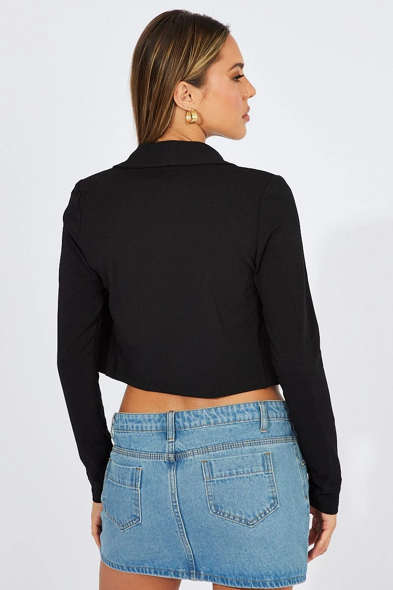 Black Crop Jacket 3/4 Sleeve 5 Black Crop Jacket 3/4 Sleeve - Image 5