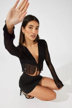 Black Tie Up Cardigan Long Sleeve