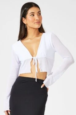 White Tie Up Cardigan Long Sleeve