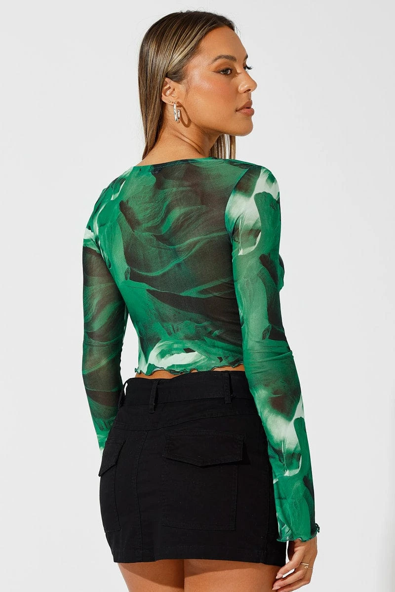 Green Abstract Tie Up Cardigan Long Sleeve 5 Green Abstract Tie Up Cardigan Long Sleeve - Image 5
