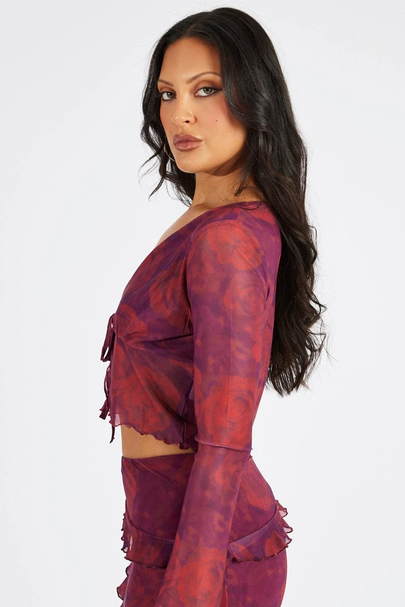 Red Floral Tie Up Cardigan Long Sleeve 4 Red Floral Tie Up Cardigan Long Sleeve - Image 4