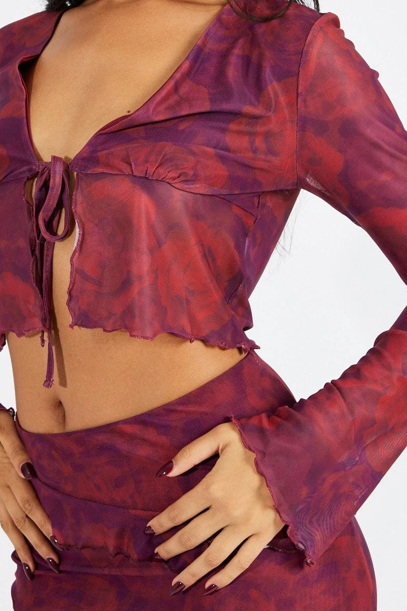 Red Floral Tie Up Cardigan Long Sleeve 6 Red Floral Tie Up Cardigan Long Sleeve - Image 6