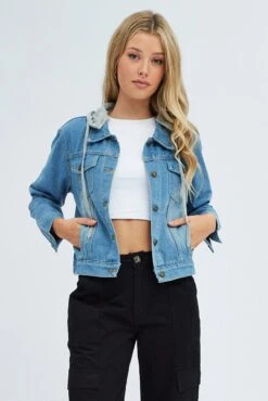 Denim Blue Denim Jacket With Hood