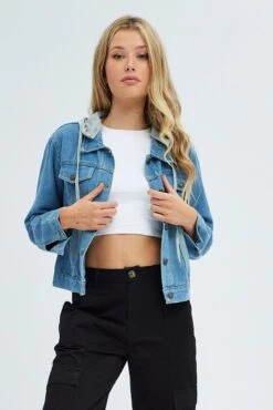 Denim Blue Denim Jacket With Hood -FabWear Shop oj7410 f4 denim blue 3