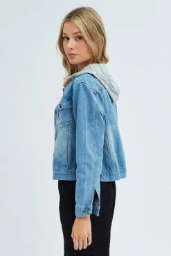 Denim Blue Denim Jacket With Hood -FabWear Shop oj7410 f4 denim blue 4