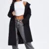 Black Trench Coat Long Sleeves Cotton