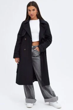 Black Trench Coat Long Sleeves Cotton 8 Black Trench Coat Long Sleeves Cotton -FabWear Shop oj8010 66mb black 3