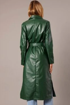 Green Trench Coat Long Sleeves Faux Leather 10 Green Trench Coat Long Sleeves Faux Leather -FabWear Shop oj8013 66mb forest 5