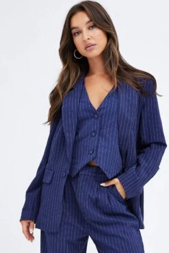 Stripe Blazer Long Sleeve Tailored Single Breasted -FabWear Shop oj9130bx 33cb stripe 3