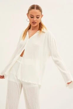 White Plisse Shirt Long Sleeve
