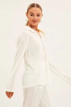 White Plisse Shirt Long Sleeve -FabWear Shop oj9204a 38mb cream 4