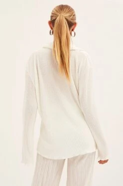 White Plisse Shirt Long Sleeve -FabWear Shop oj9204a 38mb cream 5